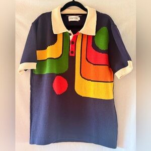 Colorful Geometric Polo Shirt Size L NWOT